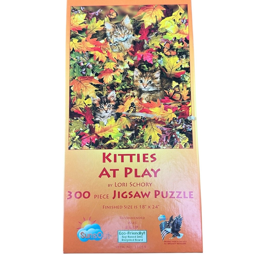 300 Piece Jigsaw Puzzle SunsOut "Kitties at‎ Play" Fall Leaves 18x24 No 35059